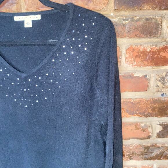 Carolyn Taylor Black Embellished V-Neck Sweater Women's Size Medium - Picture 2 of 7